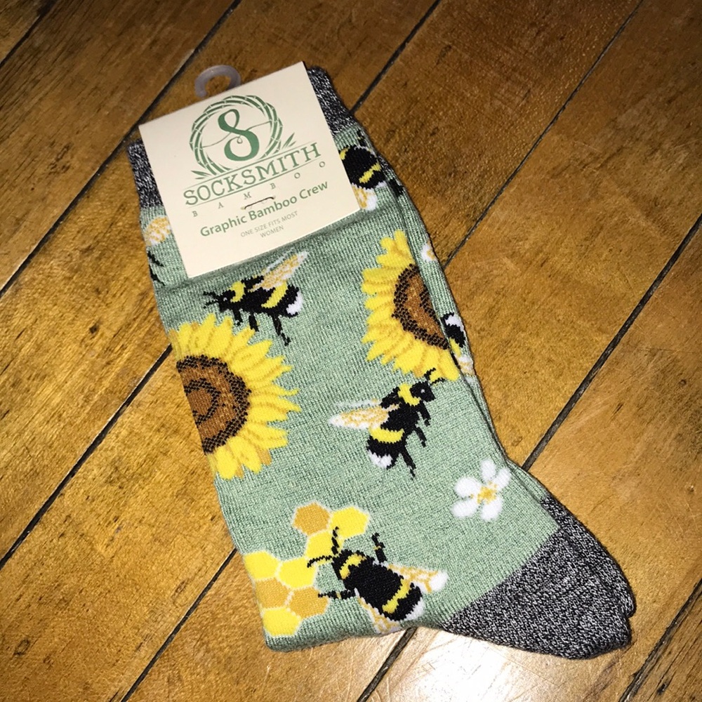 Socksmith‎ Women’s Bamboo Crew Socks - Sunflower & Bee (Green)